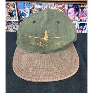Vintage 90s Indiana Jones SnapBack Hat LucasFilm Rare Movie Green Disney Mens